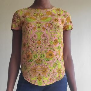 H&M Top Pink Floral Short Sleeve Blouse